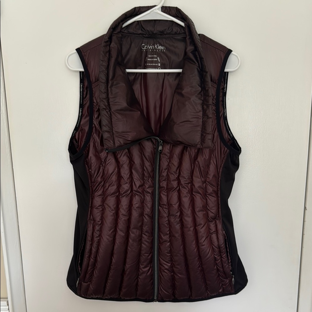 Calvin Klein Brown Quilted Vest with High Collar Size L